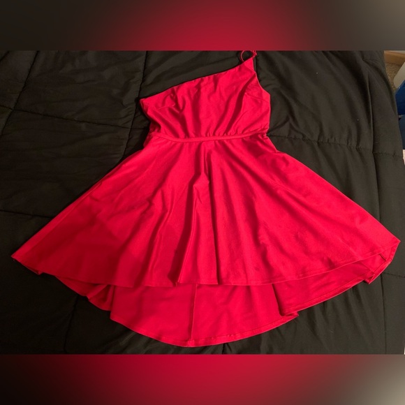 Jr City Studio 1 Shoulder Fit-and-flare Mini Silky Soft Red Dress pockets Sz 15 - Picture 2 of 12